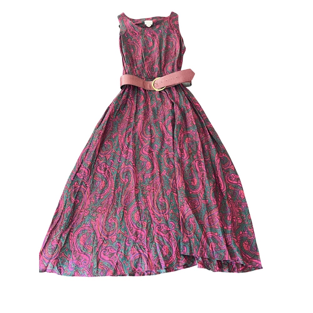 Patty O'Neil Vintage Paisley Dress Set with Cropped Jacket and Belt Pink Green 8